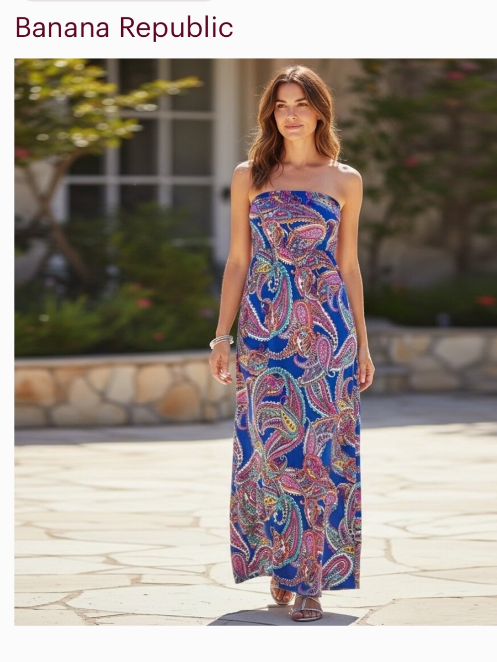 Banana Republic Blue Paisley Strapless Maxi